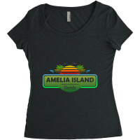 Amelia Island Beach Florida, Tropical Palm Trees Sunset - Summer-6a6cw Women's Triblend Scoop T-shirt | Artistshot