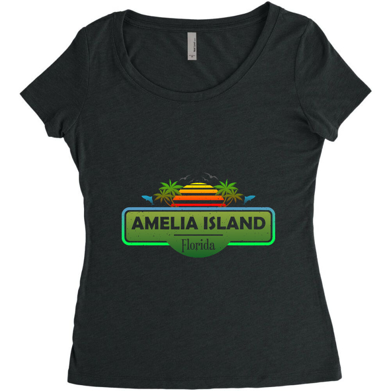 Amelia Island Beach Florida, Tropical Palm Trees Sunset - Summer-6a6cw Women's Triblend Scoop T-shirt by Binzdodi | Artistshot