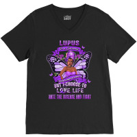 Lupus Awareness African American Warrior Purple Ribbon Women T Shirt V-neck Tee | Artistshot