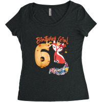 Fox Animal Lovers 6th Birthday Girl Fox B-day 6 Year Old Women's Triblend Scoop T-shirt | Artistshot