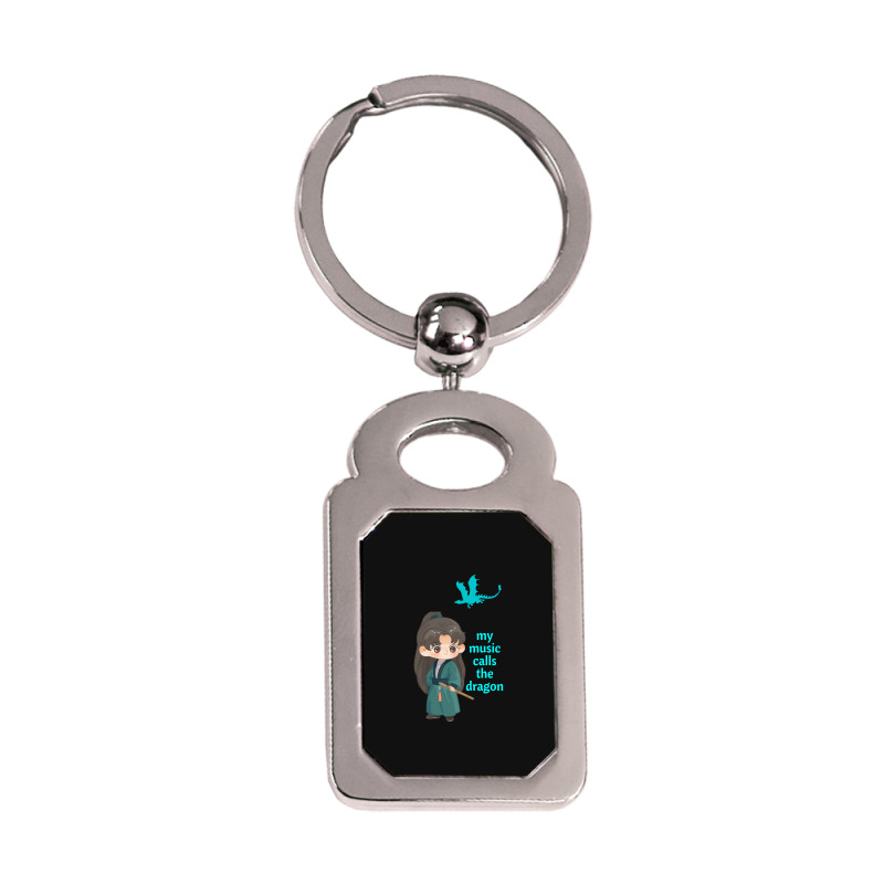 Anime Girl And Dragon Silver Rectangle Keychain | Artistshot