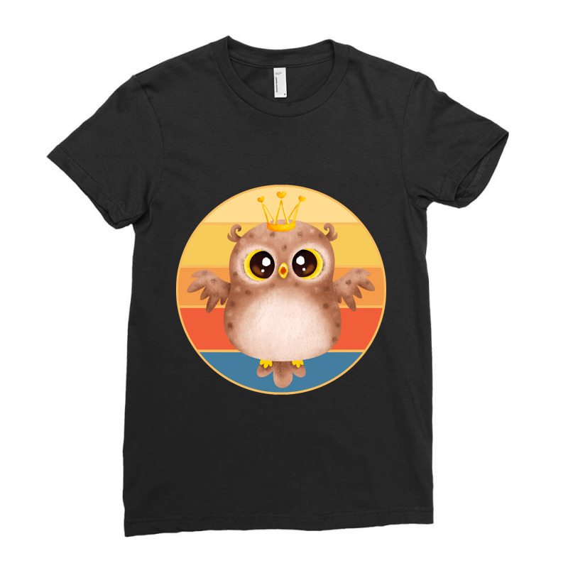 Owl Bird Vintage Retro Sunset Wild Animal Lover Design-btt3f Ladies Fitted T-Shirt by saddestrent378 | Artistshot