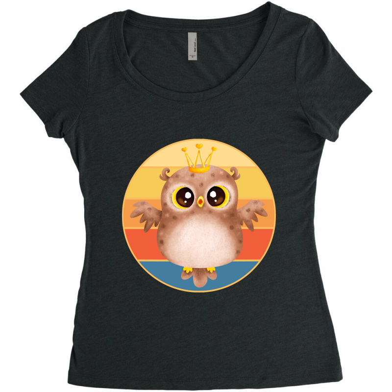 Owl Bird Vintage Retro Sunset Wild Animal Lover Design-btt3f Women's Triblend Scoop T-shirt by saddestrent378 | Artistshot