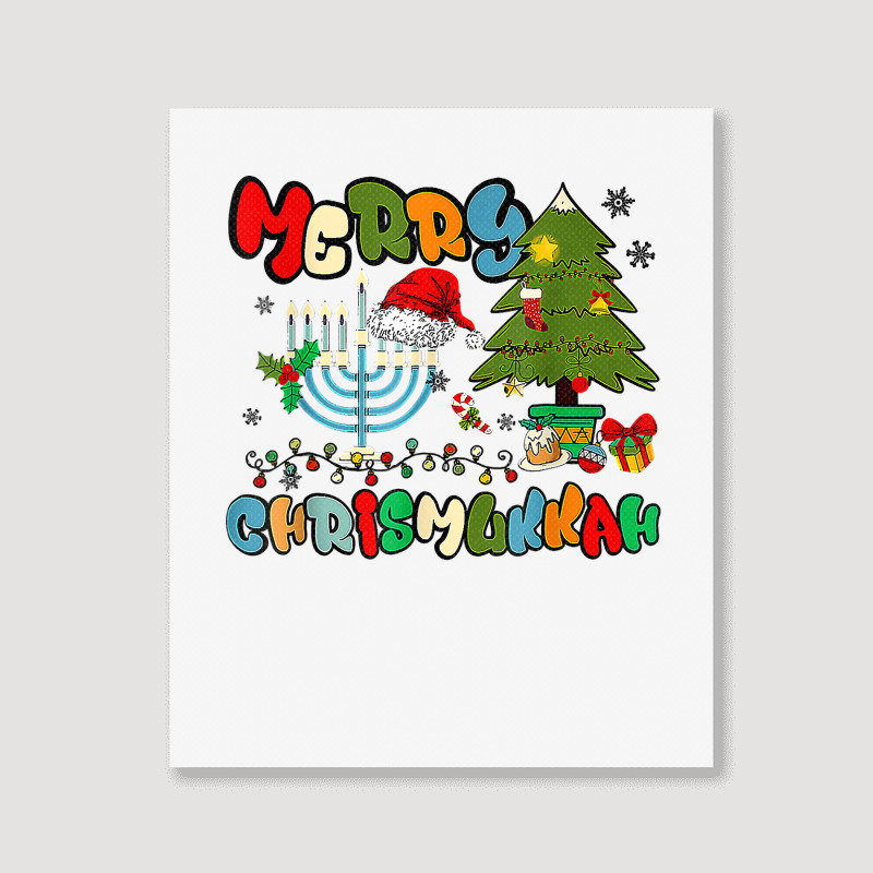 Merry Chrismukkah Hanukkah Jewish Chanukah Menorah Family T Shirt Portrait Canvas Print | Artistshot