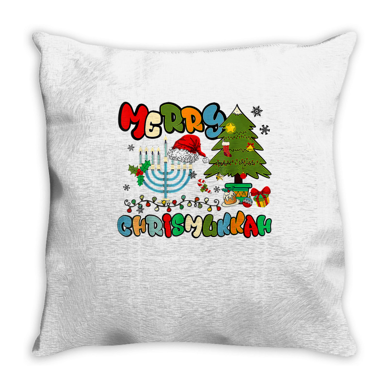 Merry Chrismukkah Hanukkah Jewish Chanukah Menorah Family T Shirt Throw Pillow | Artistshot