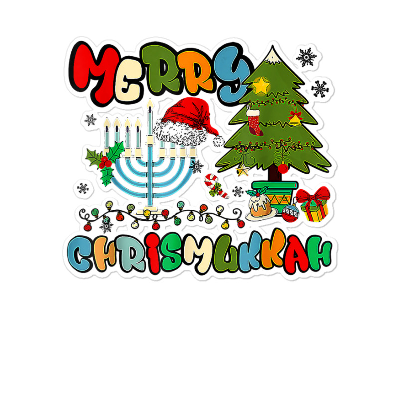 Merry Chrismukkah Hanukkah Jewish Chanukah Menorah Family T Shirt Sticker | Artistshot