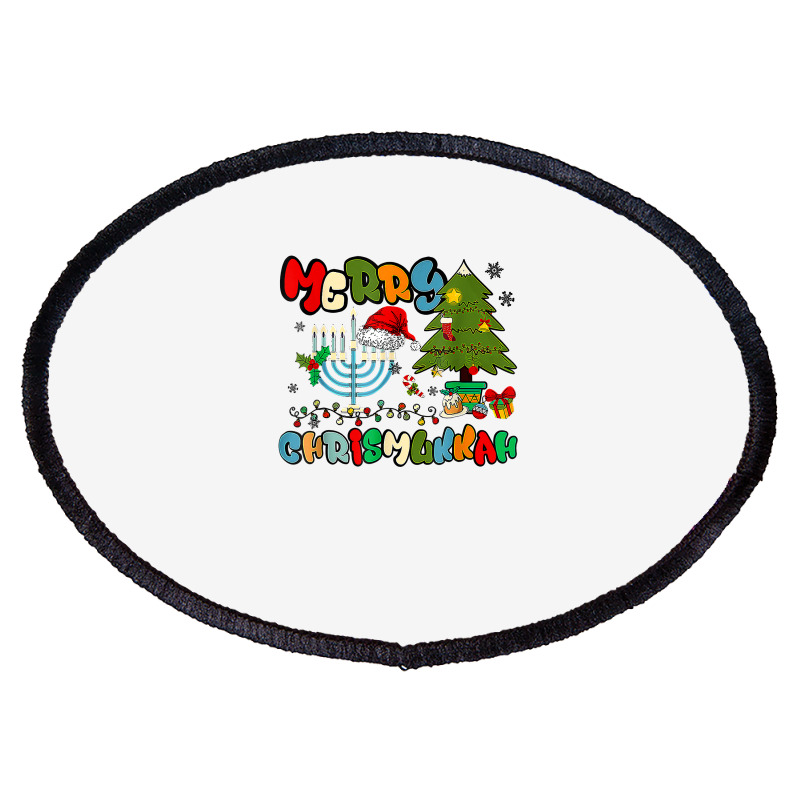 Merry Chrismukkah Hanukkah Jewish Chanukah Menorah Family T Shirt Oval Patch | Artistshot