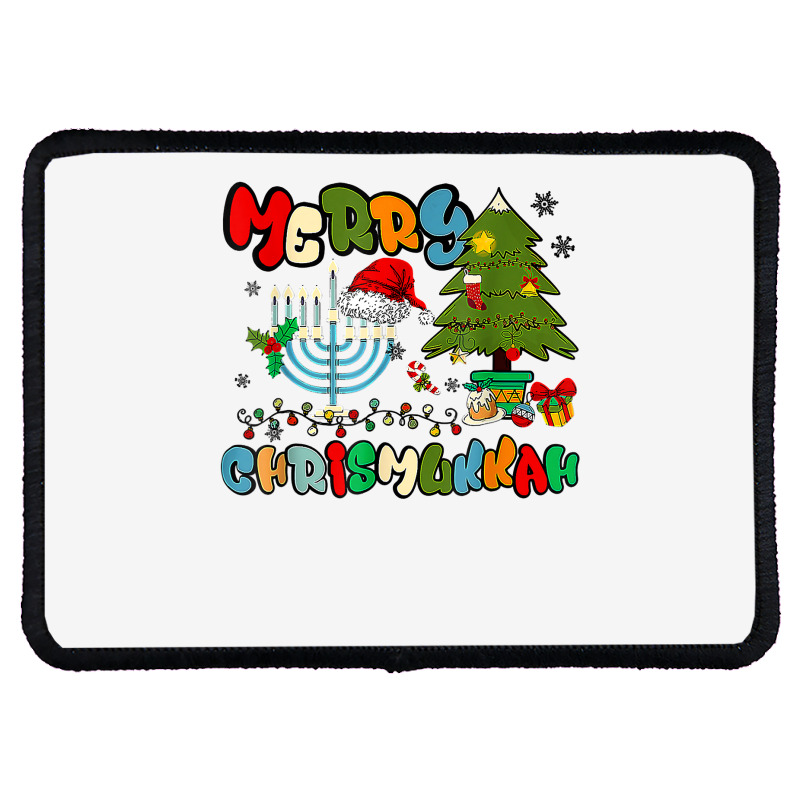 Merry Chrismukkah Hanukkah Jewish Chanukah Menorah Family T Shirt Rectangle Patch | Artistshot