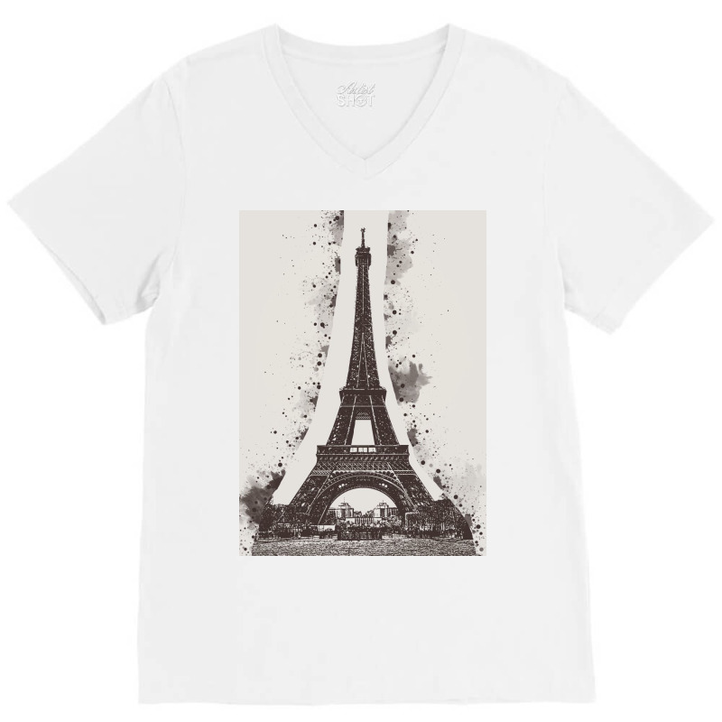 Paris Eiffel Landmark V-neck Tee | Artistshot