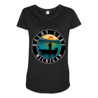 Baldy Lake Fishing Michigan Sunset Maternity Scoop Neck T-shirt | Artistshot