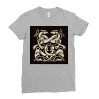 Viking Ornemental Norse Art 4 Horses Dogs With Odin Mask Grunge Metall Ladies Fitted T-shirt | Artistshot