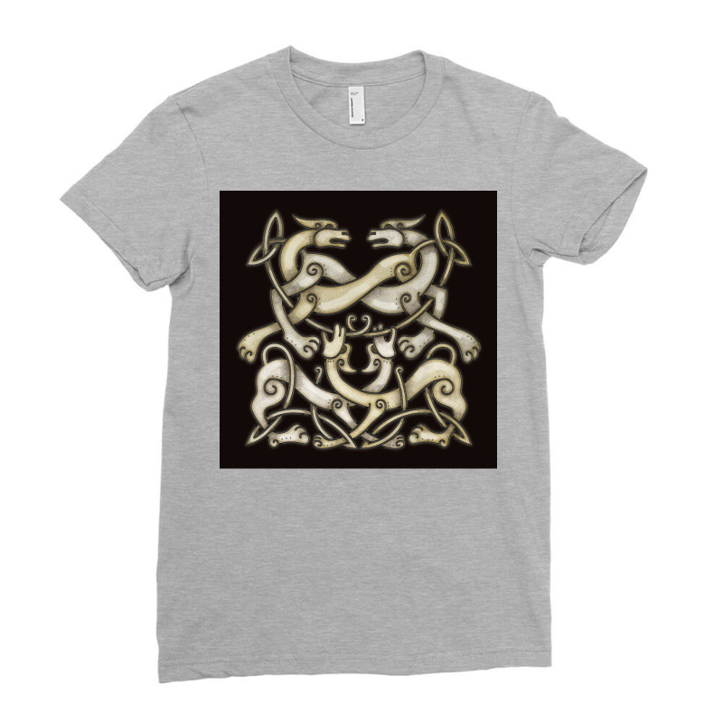 Viking Ornemental Norse Art 4 Horses Dogs With Odin Mask Grunge Metall Ladies Fitted T-Shirt by evankotruelle | Artistshot