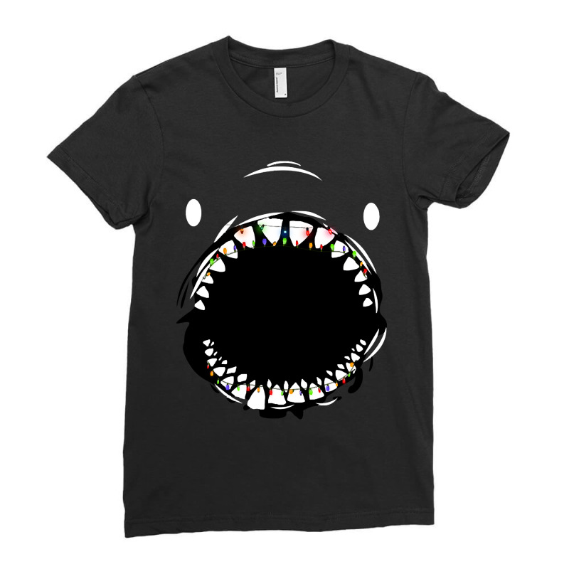 Funny Shark Face With Light Xmas Tshirt Christmas Ladies Fitted T-Shirt by damagegerms19 | Artistshot