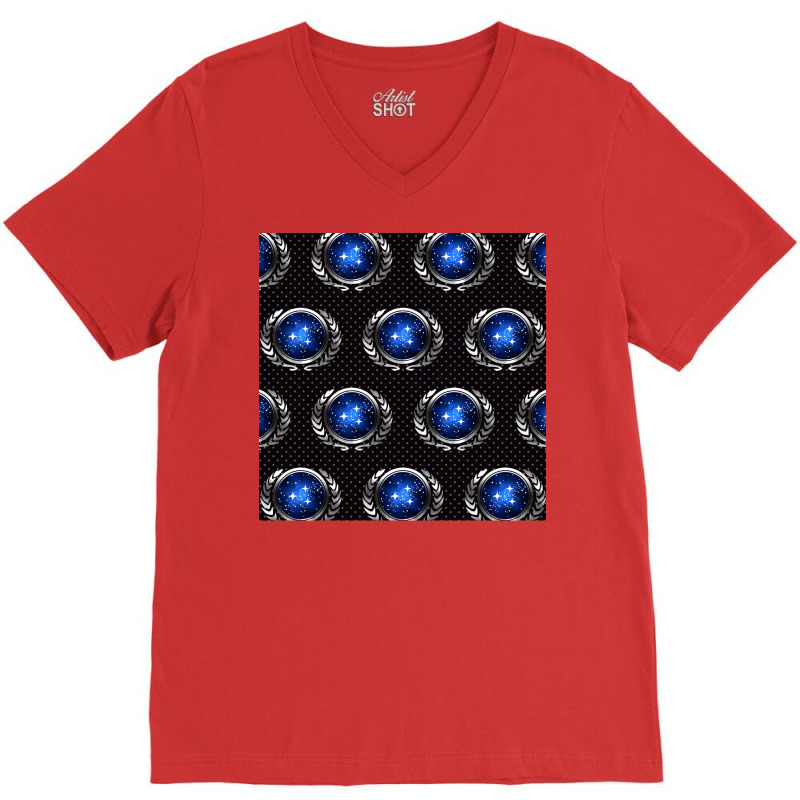 Space Fed Planets Emblem With Stars Repeating Pattern Poster Cool (1) V-neck Tee | Artistshot