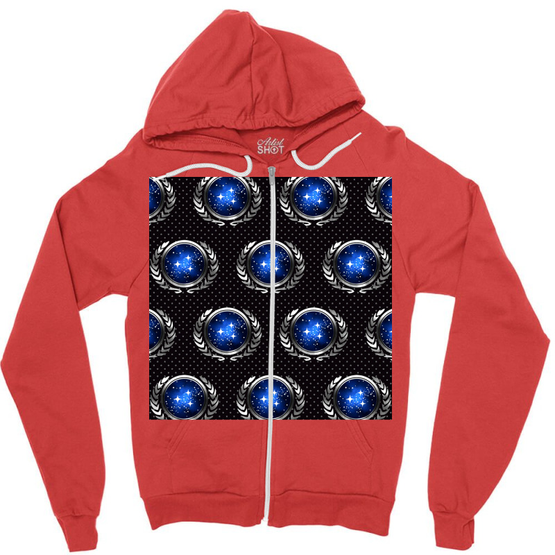 Space Fed Planets Emblem With Stars Repeating Pattern Poster Cool (1) Zipper Hoodie | Artistshot