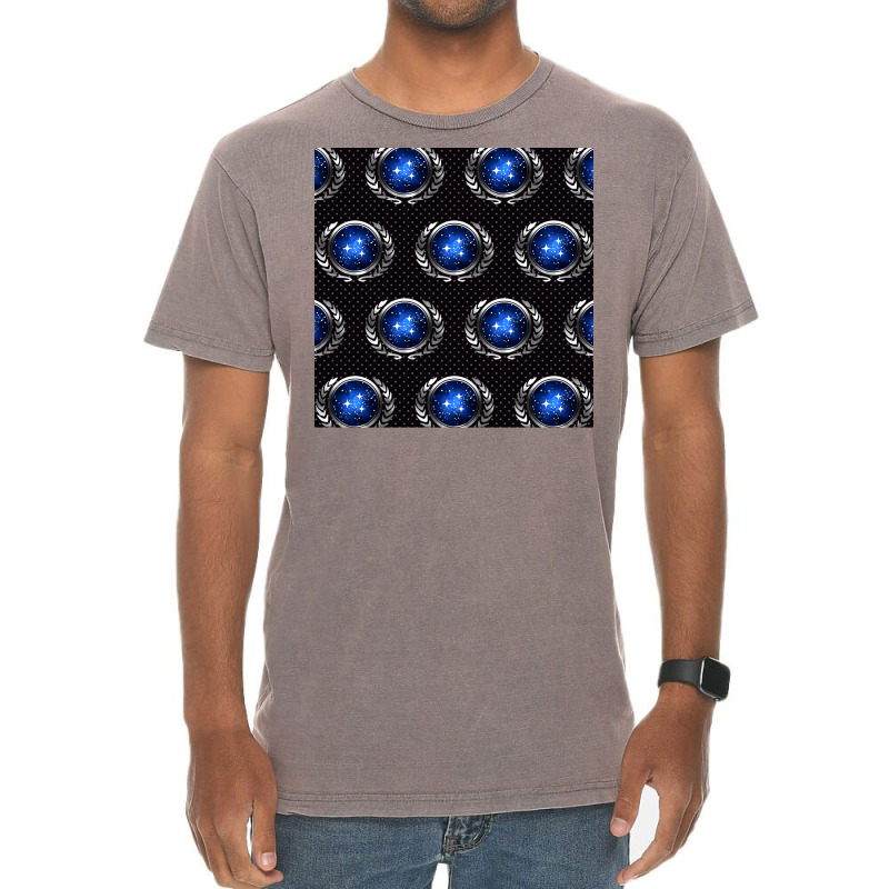 Space Fed Planets Emblem With Stars Repeating Pattern Poster Cool (1) Vintage T-shirt | Artistshot