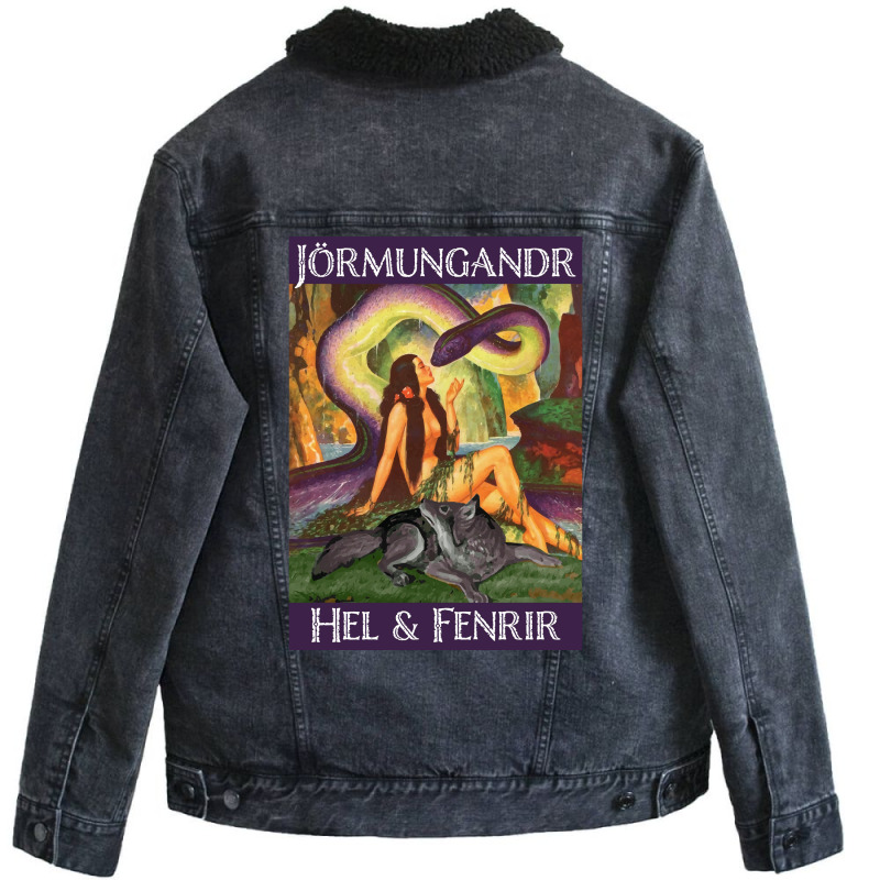 X27s Children Jormungandr Hel And Fenrir  Travel Humor Unisex Sherpa-lined Denim Jacket | Artistshot