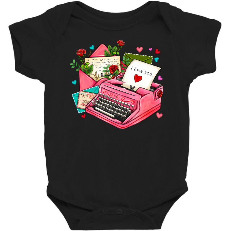 Pink Typewriter And Letters Baby Bodysuit by AdoDesignShop | Artistshot