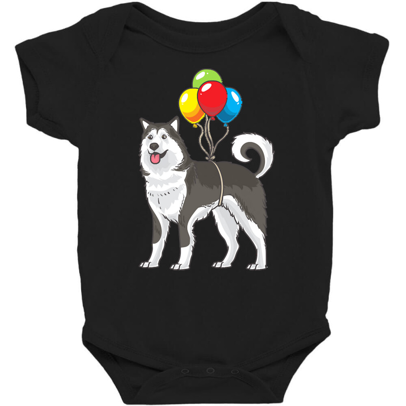 Funny T  Shirt Alaskan Malamute Dog With Ballons Funny Gift T  Shirt Baby Bodysuit | Artistshot