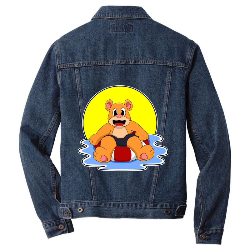 Bear At Swimming With Swim Ring Men Denim Jacket | Artistshot