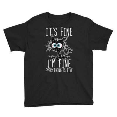 Womens It's Fine I'm Fine Everything Is Fine Funny Black Cat V Neck T Youth Tee Designed By Mayballard