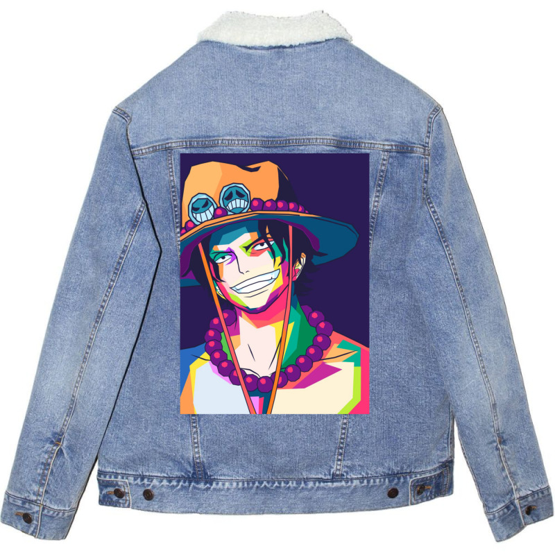 One Piece Portgas D Ace Pop Art Unisex Sherpa-lined Denim Jacket | Artistshot