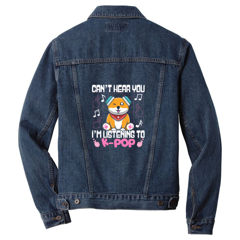 Kpop Kawaii Shiba Inu Can't Hear You I'm Listening To Kpop Gift Men Denim Jacket | Artistshot