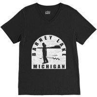 Barney Lake Ice Fishing Michigan V-neck Tee | Artistshot