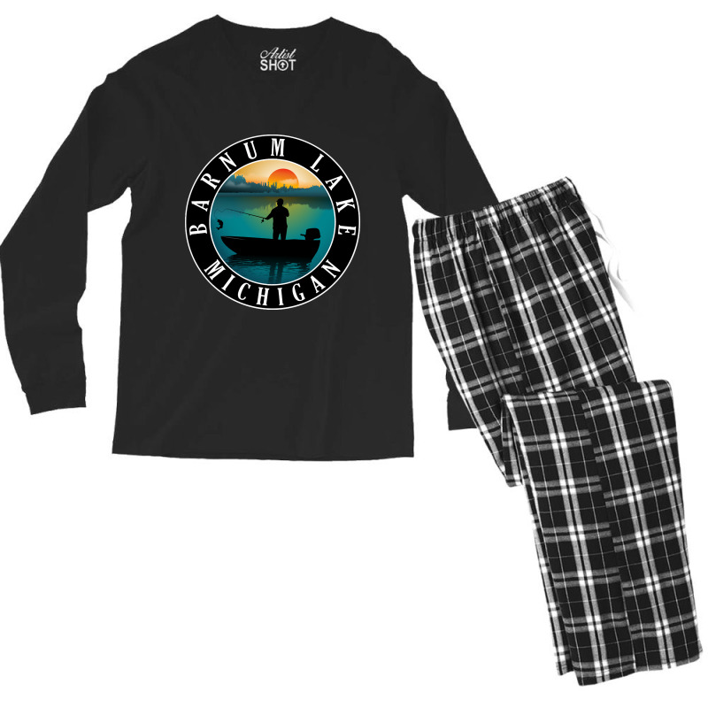 Barnum Lake Fishing Michigan Sunset Men's Long Sleeve Pajama Set | Artistshot