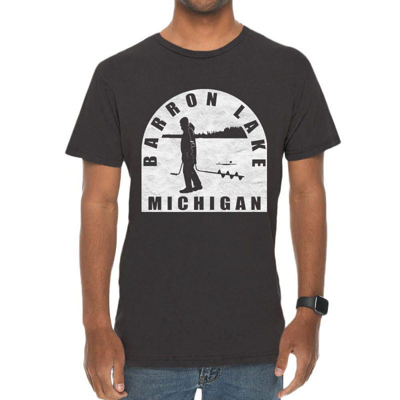 Barron Lake Ice Fishing Michigan Vintage T-shirt | Artistshot