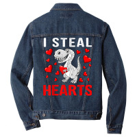 Boys Valentines Day Kids Dinosaur T Rex Lover I Steal Hearts T Shirt Men Denim Jacket | Artistshot