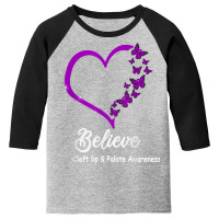 Believe Cleft Lip & Palate Awareness Butterflies Vintage T Shirt Youth 3/4 Sleeve | Artistshot