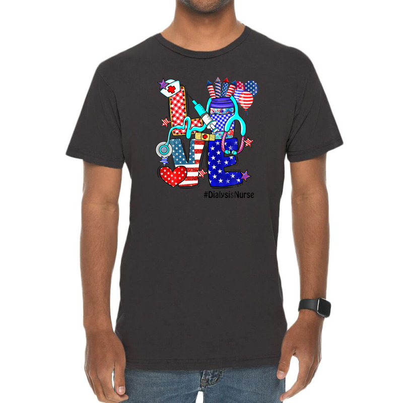 Love Dialysis Nurse Stethoscope Fireworks Usa Flag 4th Of Vintage T-Shirt by kaciacindz6 | Artistshot