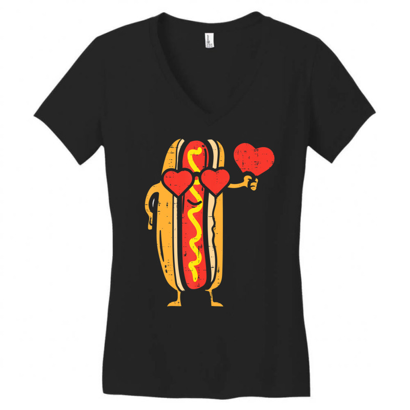 Limited Edition Heart Hot Dog Cute Sausage Bun Valentines Day Food Lov Women's V-Neck T-Shirt by Hugo Flowers | Artistshot