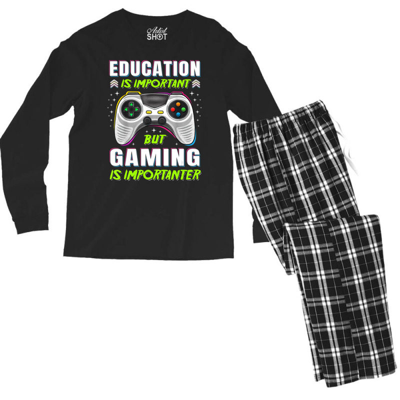 Limited Edition Education Is Important But Gaming Video Game Gamer Boy Men's Long Sleeve Pajama Set by Ricarda Petrie | Artistshot