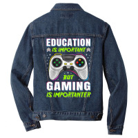 Limited Edition Education Is Important But Gaming Video Game Gamer Boy Men Denim Jacket | Artistshot