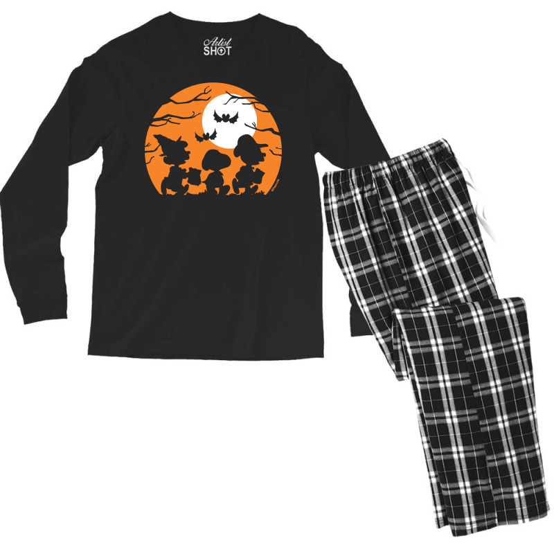 Peanuts  Halloween  Trick Or Treat Silhouettes Men's Long Sleeve Pajama Set | Artistshot