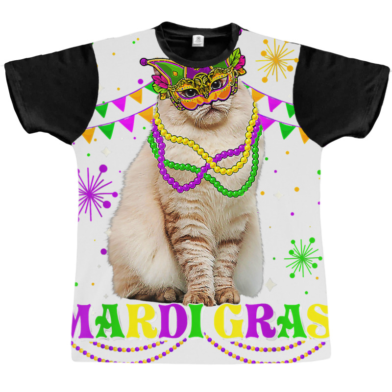 Cute Mardi Gras Cat Siberian Mask Beads Festival T Shirt Graphic T-shirt by darrene68stu | Artistshot