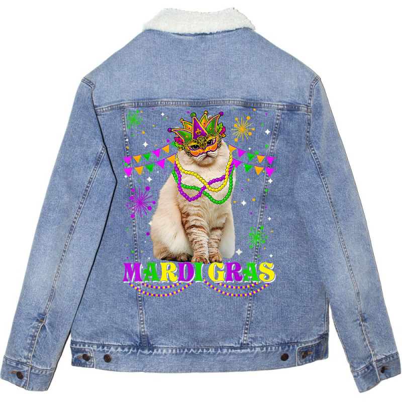 Cute Mardi Gras Cat Siberian Mask Beads Festival T Shirt Unisex Sherpa-Lined Denim Jacket by darrene68stu | Artistshot