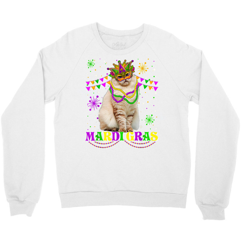 Cute Mardi Gras Cat Siberian Mask Beads Festival T Shirt Crewneck Sweatshirt by darrene68stu | Artistshot