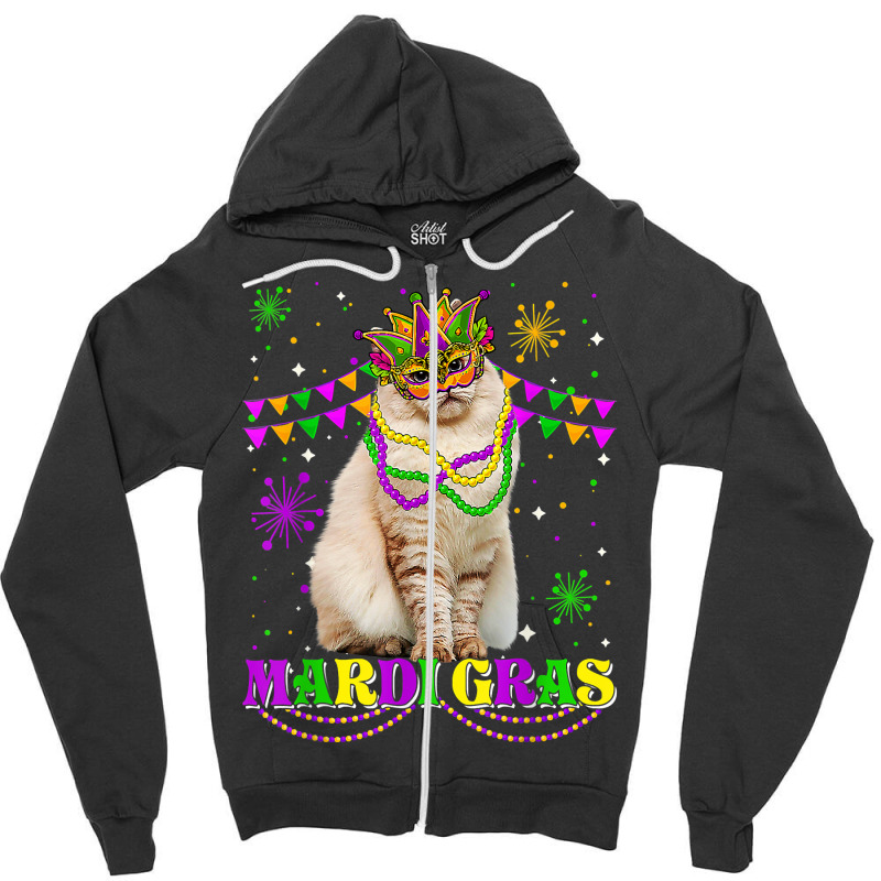 Cute Mardi Gras Cat Siberian Mask Beads Festival T Shirt Zipper Hoodie by darrene68stu | Artistshot