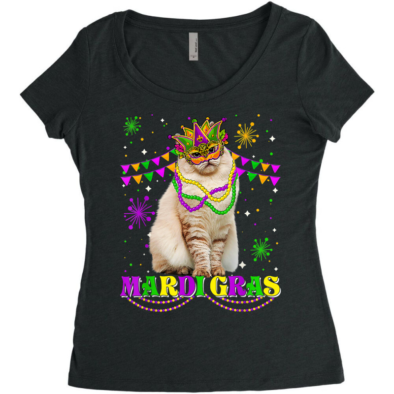 Cute Mardi Gras Cat Siberian Mask Beads Festival T Shirt Women's Triblend Scoop T-shirt by darrene68stu | Artistshot