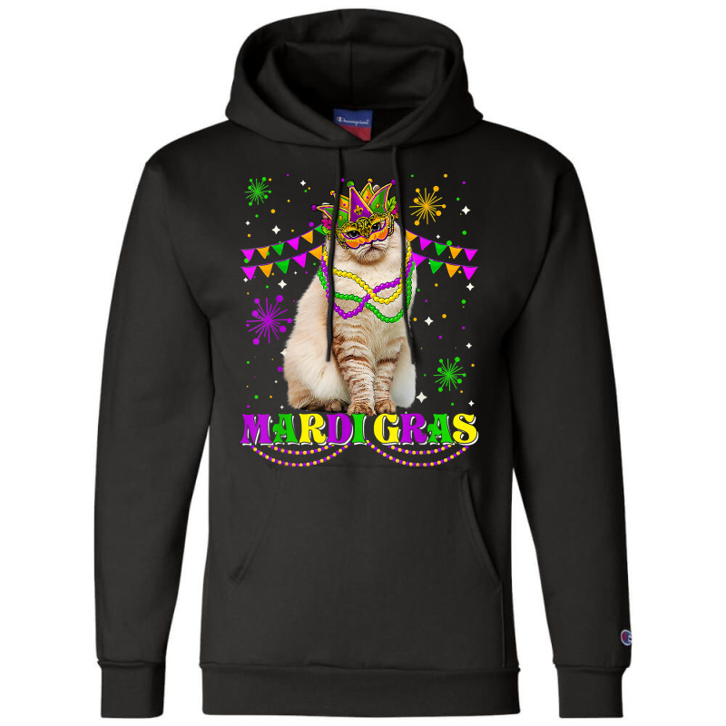 Cute Mardi Gras Cat Siberian Mask Beads Festival T Shirt Champion Hoodie by darrene68stu | Artistshot