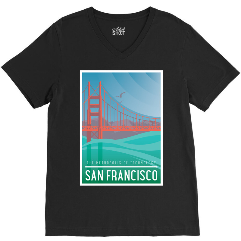 Art Deco With An Illustration Of San Francisco V-Neck Tee by currentlyderby559 | Artistshot