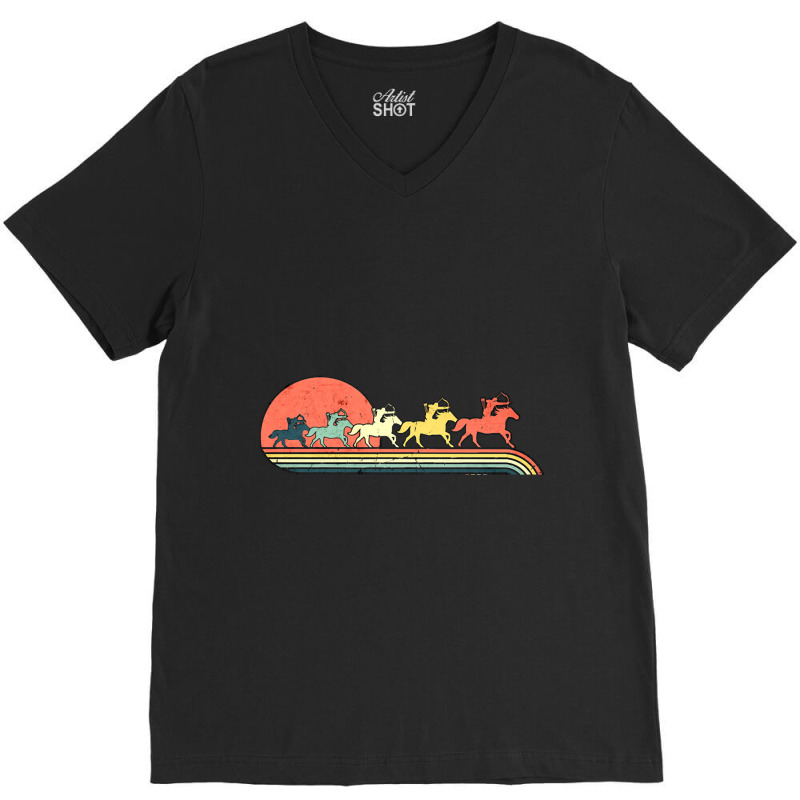 Archery Horse 'riding Retro Vintage Sunset Rainbow Color V-Neck Tee by MadonnaDaum45 | Artistshot