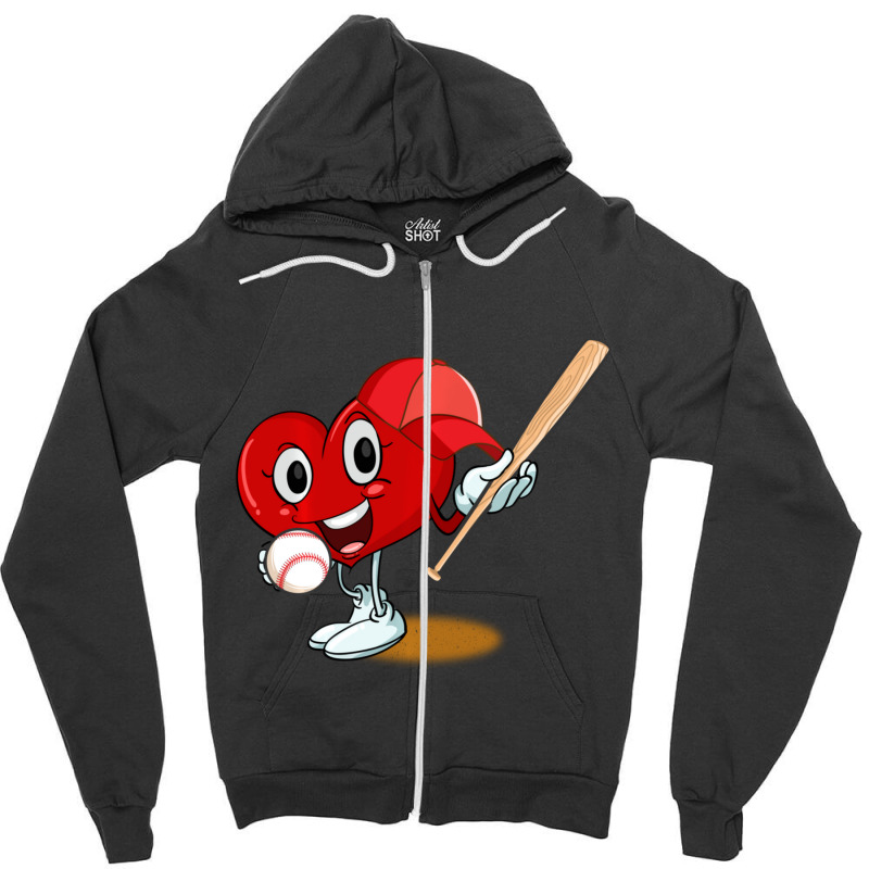 Trending Heart Playing Baseball Valentines Day Sports Boys Zipper Hoodie | Artistshot