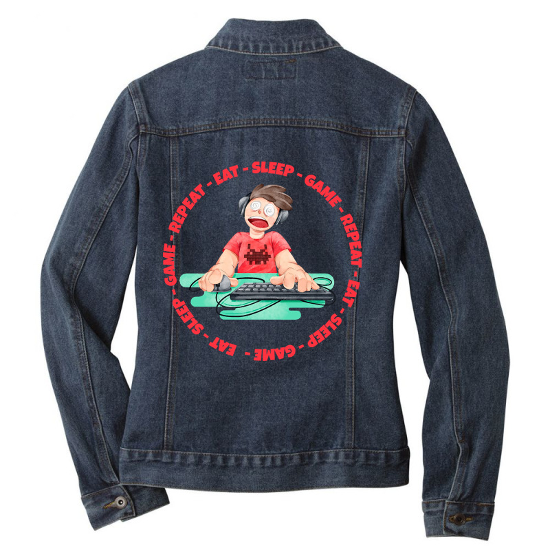 Eat Sleep Game Repeat Ladies Denim Jacket by yeahdashing61 | Artistshot