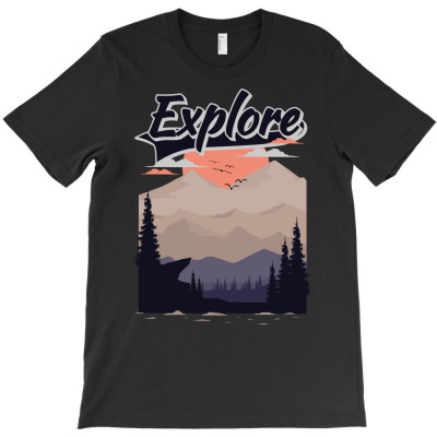 Explore Mountain Nature Pine Sun Summer T-shirt Designed By Kuo