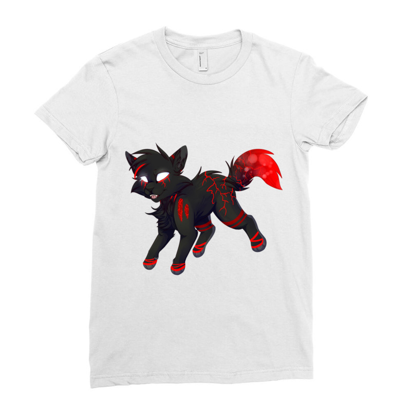 Cat Lightning Black And Red Ladies Fitted T-Shirt by PENNYMALONE | Artistshot