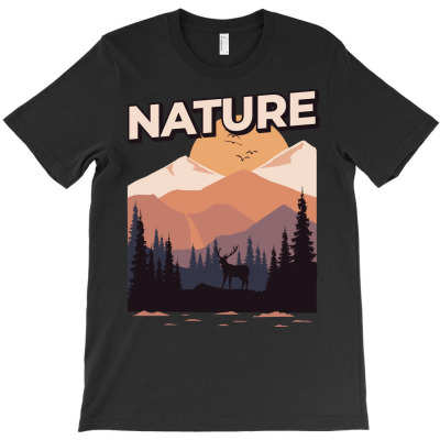 Nature Pine Deer Mountain T-shirt Designed By Kuo